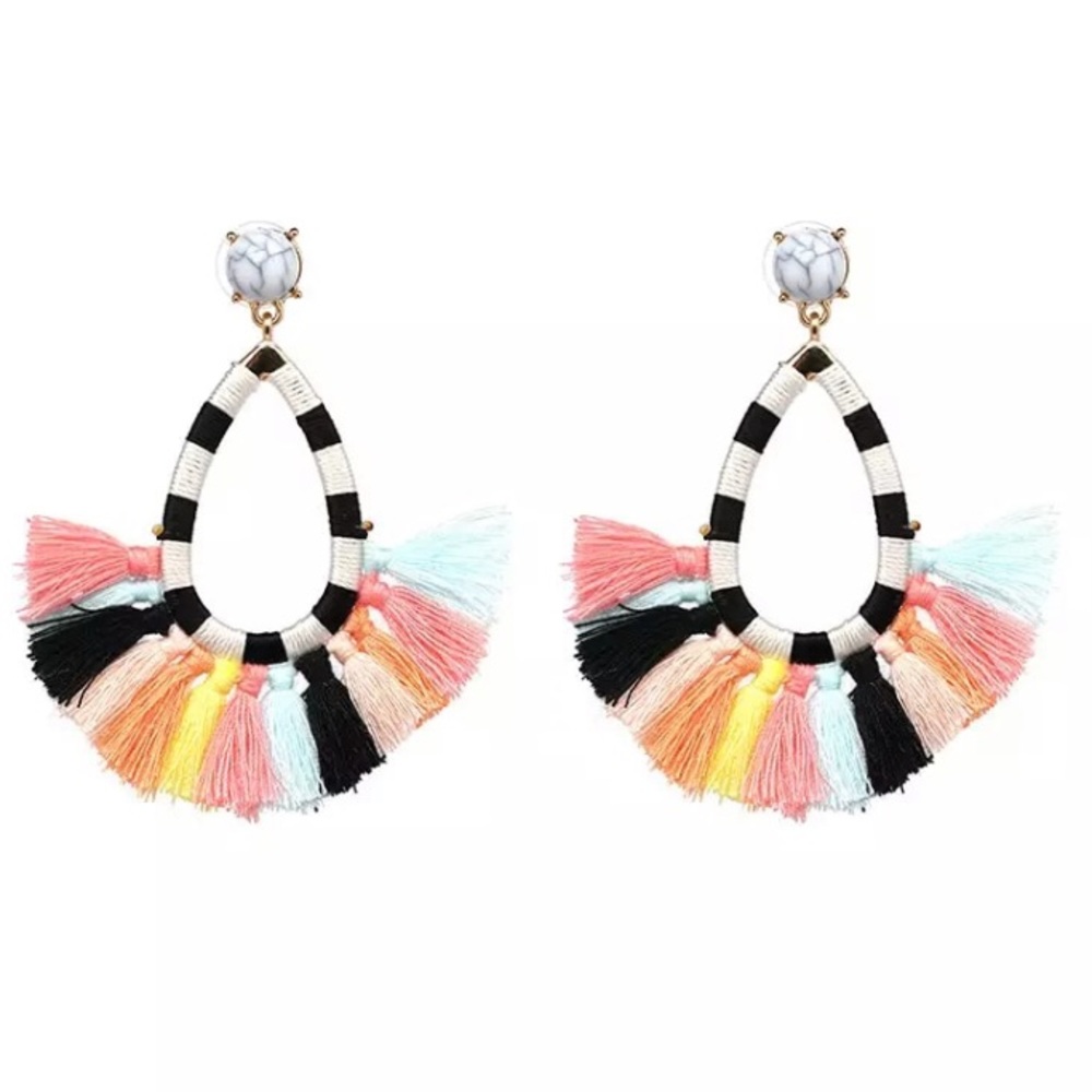 Multi Color Fringe Drop Earrings